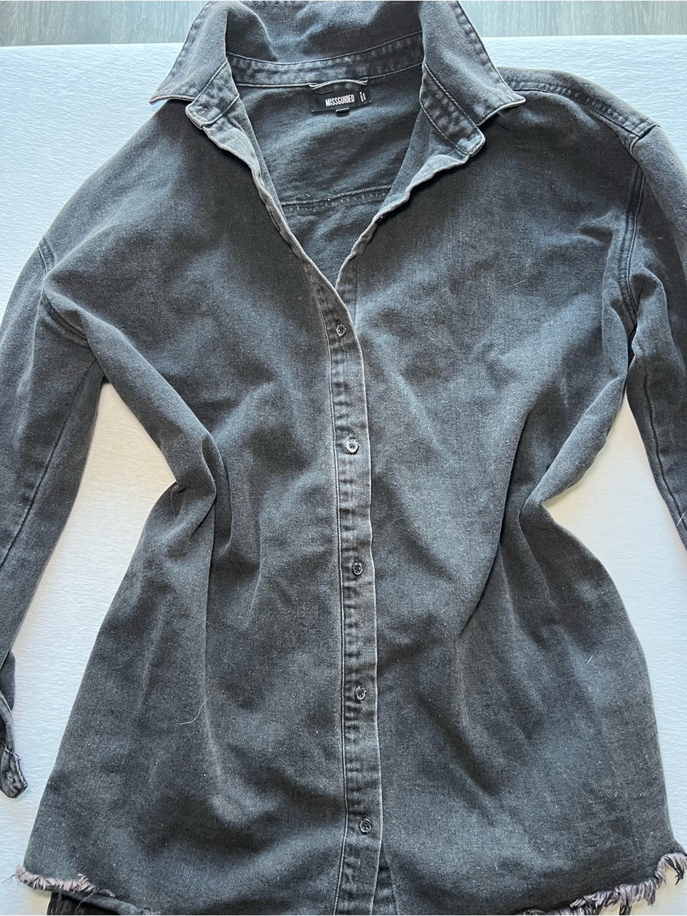 Missguided Charcoal Washed Button-Up Denim Shirt